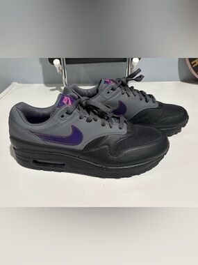Size 10 - Nike Air Max 1 Fierce Purple Ripstop Gray Black Men's AR1249-002 CLEAN